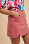 Comfort Stretch Cotton Slit Detailed Mini Skirt, Rose