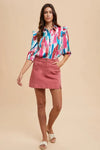 Comfort Stretch Cotton Slit Detailed Mini Skirt, Rose