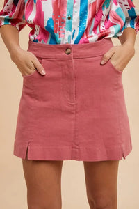 Comfort Stretch Cotton Slit Detailed Mini Skirt, Rose