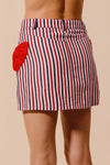 Contrast Bow Knot Pocket Fourth Of July Denim Skirt-Red & white striped denim mini skirt with bow knot detail & pockets. High-waisted & lightweight for summer fun—perfect for Fourth of July & casual styling.-Reef Love Boho-Chic Boutique
