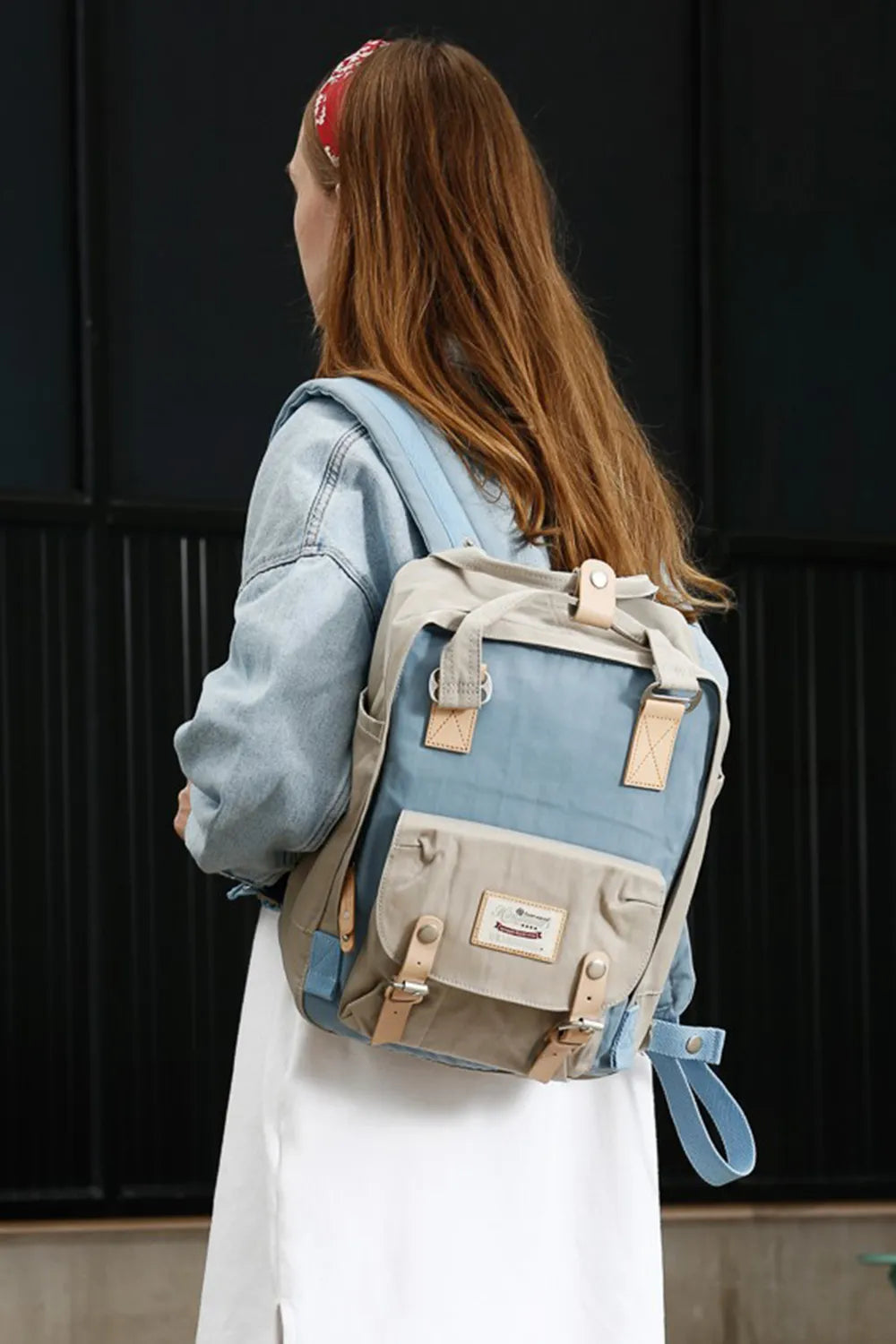 Contrast Buckle Waterproof Nylon Backpack Bag