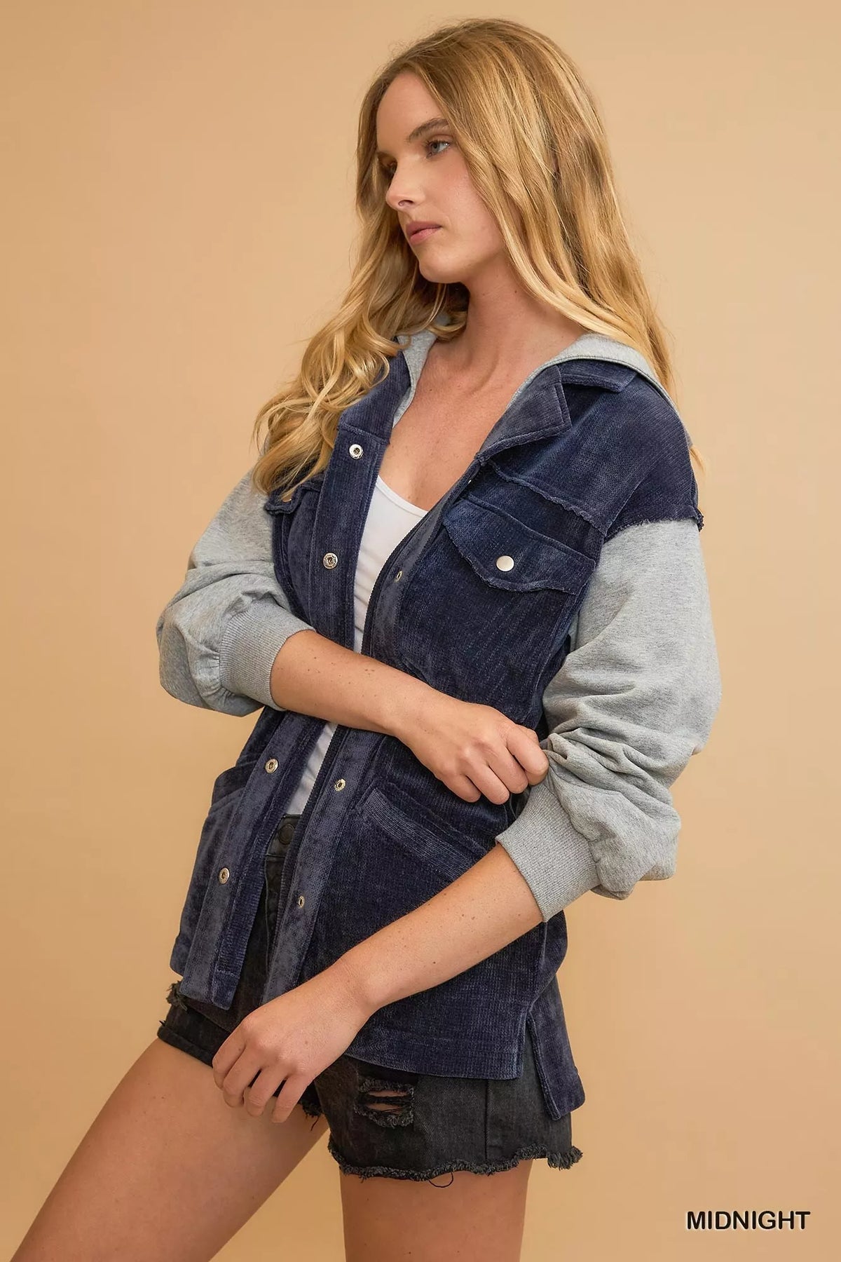 Contrast Hooded Chenille Jacket