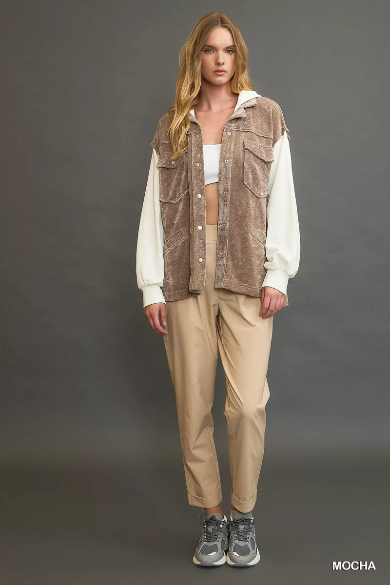 Contrast Hooded Chenille Jacket