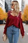 Contrast Low Back Lace Cold Shoulder Top