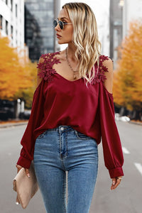 Contrast Low Back Lace Cold Shoulder Top