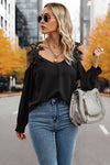 Contrast Low Back Lace Cold Shoulder Top