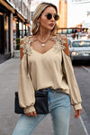 Contrast Low Back Lace Cold Shoulder Top