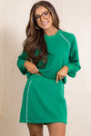 Contrast Piping Pullover and Mini Skirt Outfit Set-Reef Love