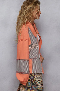 Coral Button Down Patchwork Multi-Pattern Jacket-Jacket-Reef Love