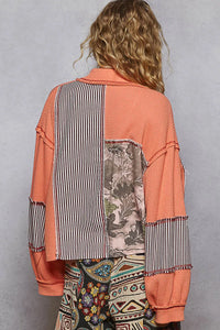 Coral Button Down Patchwork Multi-Pattern Jacket-Jacket-Reef Love