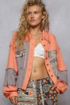 Coral Button Down Patchwork Multi-Pattern Jacket-Jacket-Reef Love