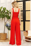 Coral Red Smocking Top Wide Leg Jumpsuit
