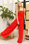 Coral Red Smocking Top Wide Leg Jumpsuit