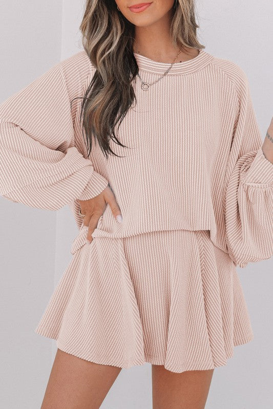 Corded Top and Ruffle Mini Skirt Outfit Set-Reef Love