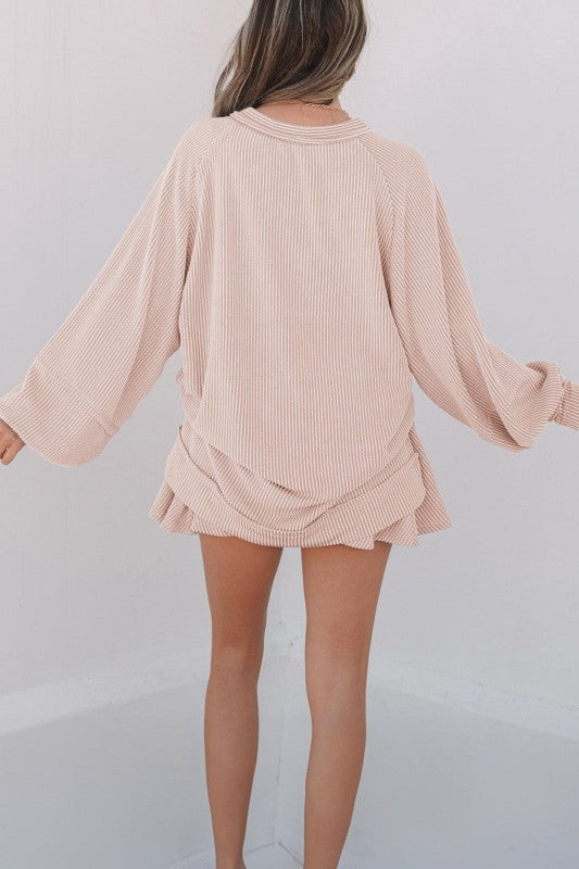 Corded Top and Ruffle Mini Skirt Outfit Set-Reef Love