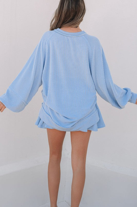 Corded Top and Ruffle Mini Skirt Outfit Set-Reef Love