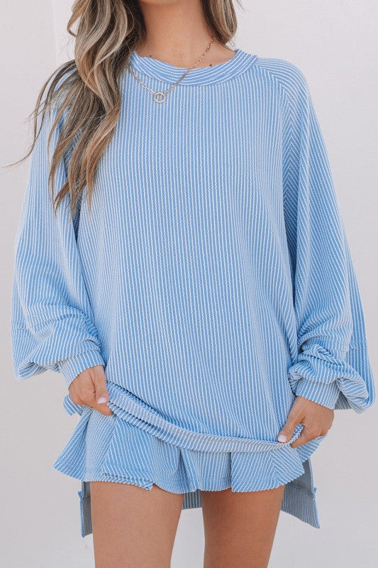 Corded Top and Ruffle Mini Skirt Outfit Set-Reef Love