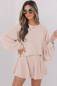 Corded Top and Ruffle Mini Skirt Outfit Set-Reef Love