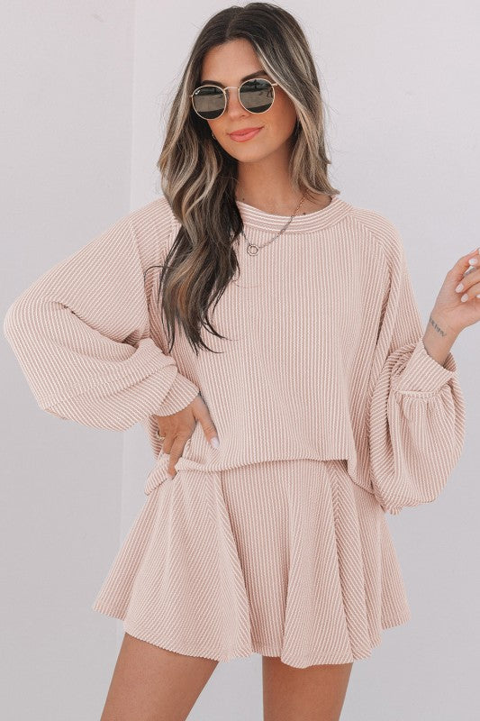 Corded Top and Ruffle Mini Skirt Outfit Set-Reef Love