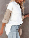 Shop Corduroy Boho Patch Button Shirt Shacket-Boho corduroy patchwork shacket with button front, soft fabric, and cozy fit. A must-have for layering all season long with effortless style.-available at Reef Love online boho-chic boutique