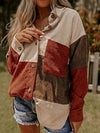 Shop Corduroy Boho Patch Button Shirt Shacket-Boho corduroy patchwork shacket with button front, soft fabric, and cozy fit. A must-have for layering all season long with effortless style.-available at Reef Love online boho-chic boutique