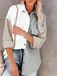 Shop Corduroy Boho Patch Button Shirt Shacket-Boho corduroy patchwork shacket with button front, soft fabric, and cozy fit. A must-have for layering all season long with effortless style.-available at Reef Love online boho-chic boutique