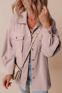 Corduroy Button-Up Pocketed Cardigan Shacket-Reef Love