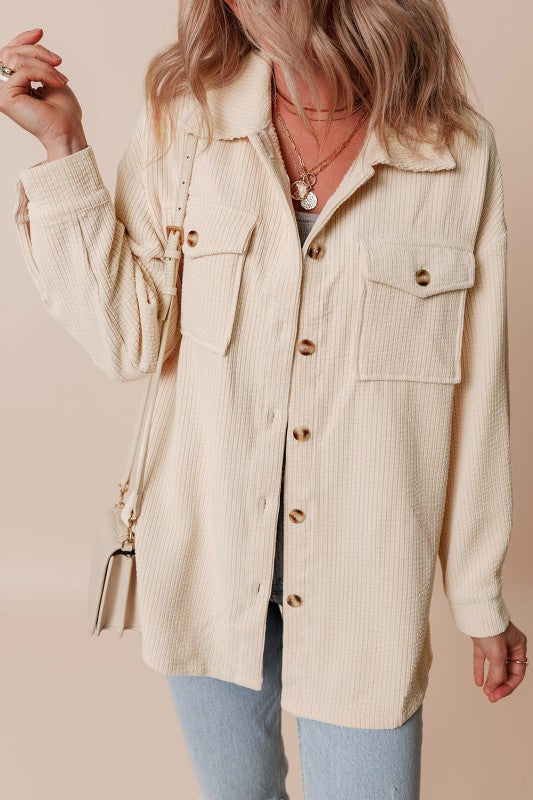 Corduroy Button-Up Pocketed Cardigan Shacket-Reef Love
