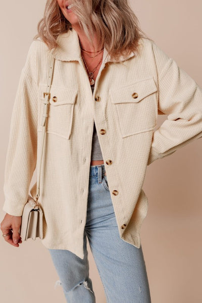 Corduroy Button-Up Pocketed Cardigan Shacket-Reef Love