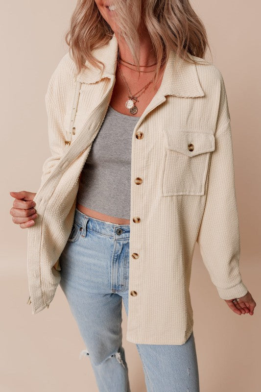Corduroy Button-Up Pocketed Cardigan Shacket-Reef Love