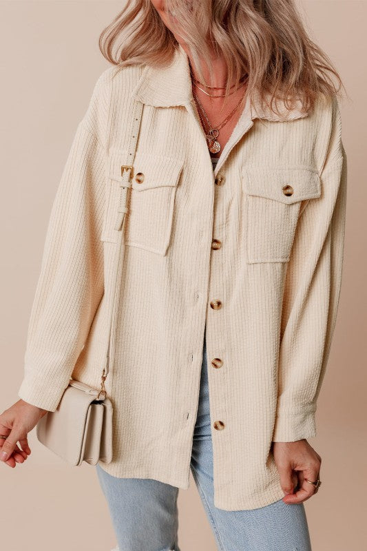 Corduroy Button-Up Pocketed Cardigan Shacket-Reef Love