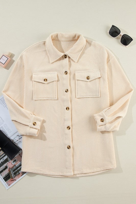 Corduroy Button-Up Pocketed Cardigan Shacket-Reef Love
