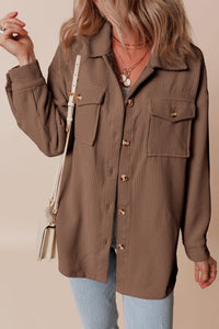 Corduroy Button-Up Pocketed Cardigan Shacket-Reef Love