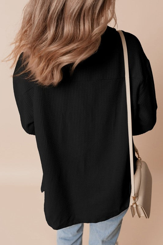 Corduroy Button-Up Pocketed Cardigan Shacket-Reef Love