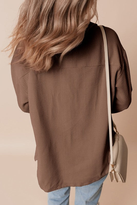 Corduroy Button-Up Pocketed Cardigan Shacket-Reef Love