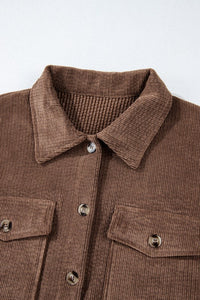 Corduroy Button-Up Pocketed Cardigan Shacket-Reef Love