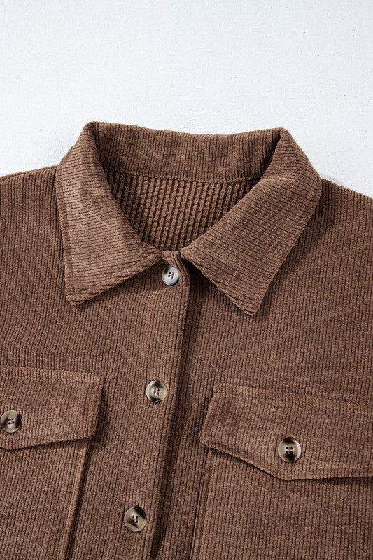 Corduroy Button-Up Pocketed Cardigan Shacket-Reef Love