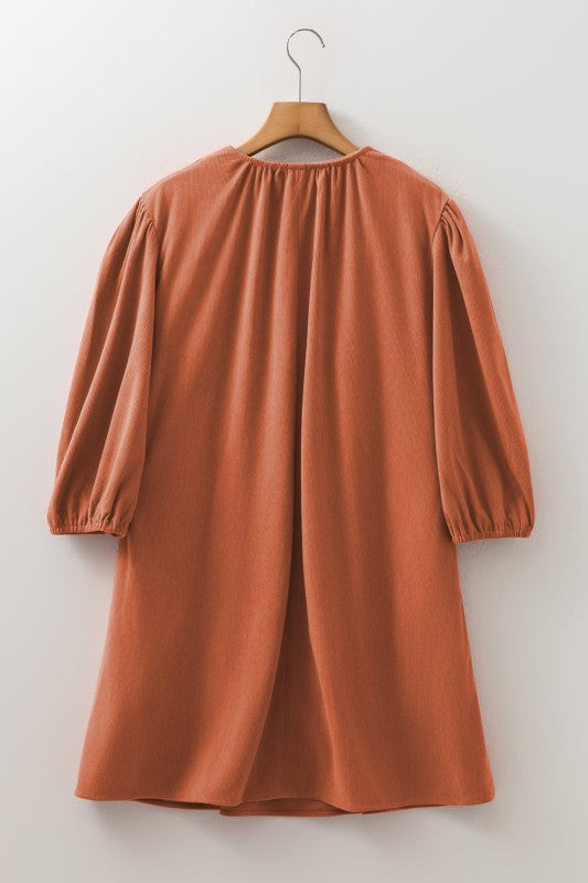 Corduroy Scallop Neck Mini Dress-Reef Love