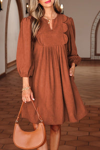 Corduroy Scallop Neck Mini Dress-Reef Love