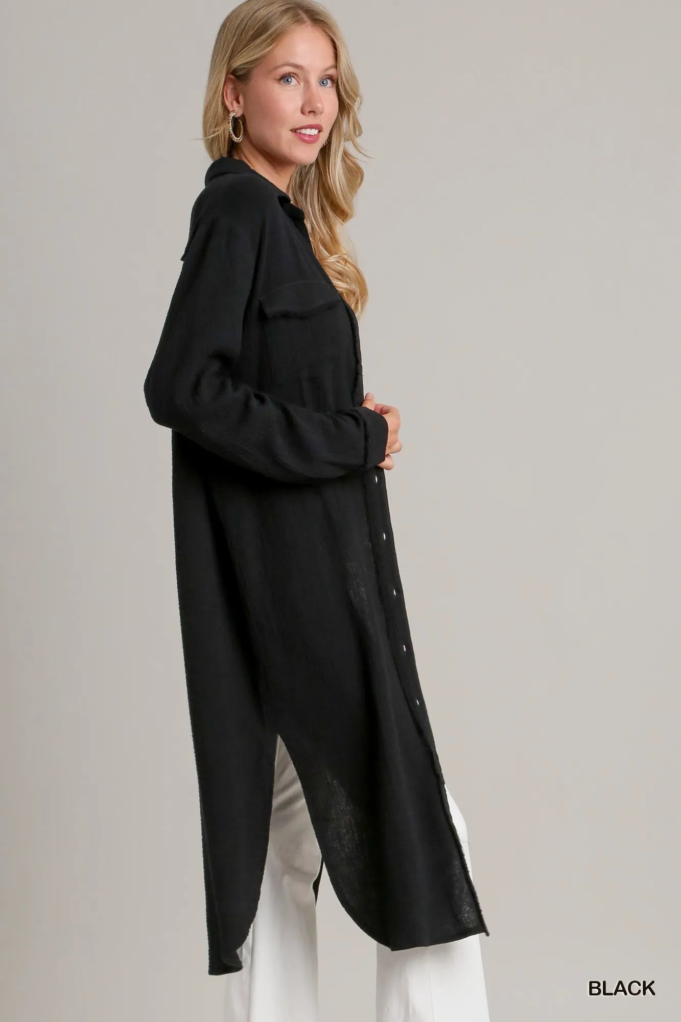 Cotton Gauze Button Down Cardigan-Cotton gauze button down cardigan with oversized fit. Lightweight, breathable layering piece for casual, chic, and vacation-ready women’s style. Perfect for layering.-Reef Love