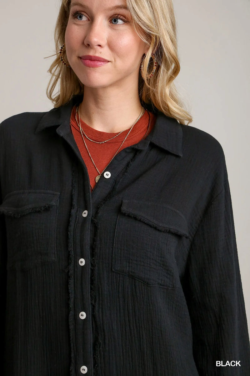 Cotton Gauze Button Down Cardigan-Cotton gauze button down cardigan with oversized fit. Lightweight, breathable layering piece for casual, chic, and vacation-ready women’s style. Perfect for layering.-Reef Love