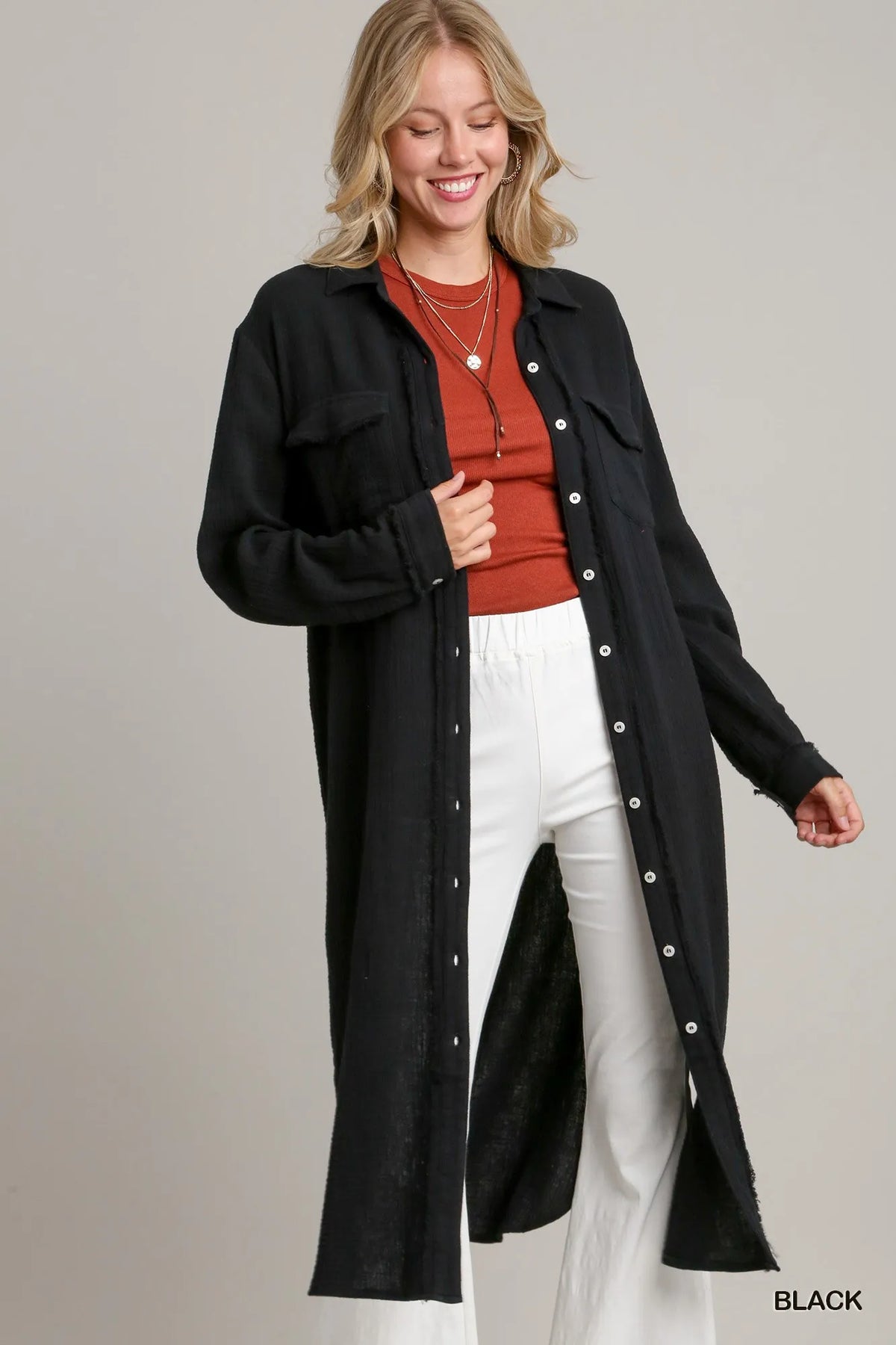 Cotton Gauze Button Down Cardigan-Cotton gauze button down cardigan with oversized fit. Lightweight, breathable layering piece for casual, chic, and vacation-ready women’s style. Perfect for layering.-Reef Love