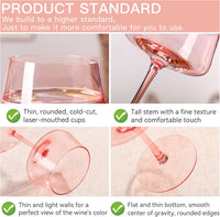 Pink Coupe Glasses Set of 6-13 Oz Large Capacity Martini Glassware - Versatile Tall Cocktail Glasses- Hand-Blown Colored Champagne Coupe Glass-Art Deco Cocktail Glasses Set-Mother'S Day Gifts