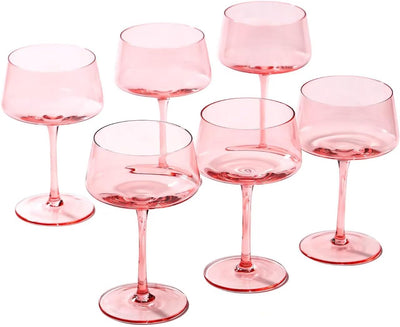 Pink Coupe Glasses Set of 6-13 Oz Large Capacity Martini Glassware - Versatile Tall Cocktail Glasses- Hand-Blown Colored Champagne Coupe Glass-Art Deco Cocktail Glasses Set-Mother'S Day Gifts