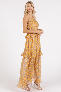 Cove Yellow Ruffled Smocked Floral Halter Neck Maxi Dress-The yellow Ruffled Smocked Floral Halter Neck Maxi Dress is a stunning and feminine piece that exudes effortless elegance. Featuring a halter neckline with ruffled detailing-Reef Love Boho-Chic Boutique