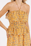 Cove Yellow Ruffled Smocked Floral Halter Neck Maxi Dress-The yellow Ruffled Smocked Floral Halter Neck Maxi Dress is a stunning and feminine piece that exudes effortless elegance. Featuring a halter neckline with ruffled detailing-Reef Love Boho-Chic Boutique