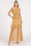 Cove Yellow Ruffled Smocked Floral Halter Neck Maxi Dress-The yellow Ruffled Smocked Floral Halter Neck Maxi Dress is a stunning and feminine piece that exudes effortless elegance. Featuring a halter neckline with ruffled detailing-Reef Love Boho-Chic Boutique