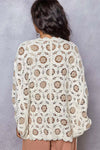 Cream Latte Openwork Chenille Cardigan with Contrast Floral