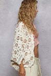 Cream Latte Openwork Chenille Cardigan with Contrast Floral