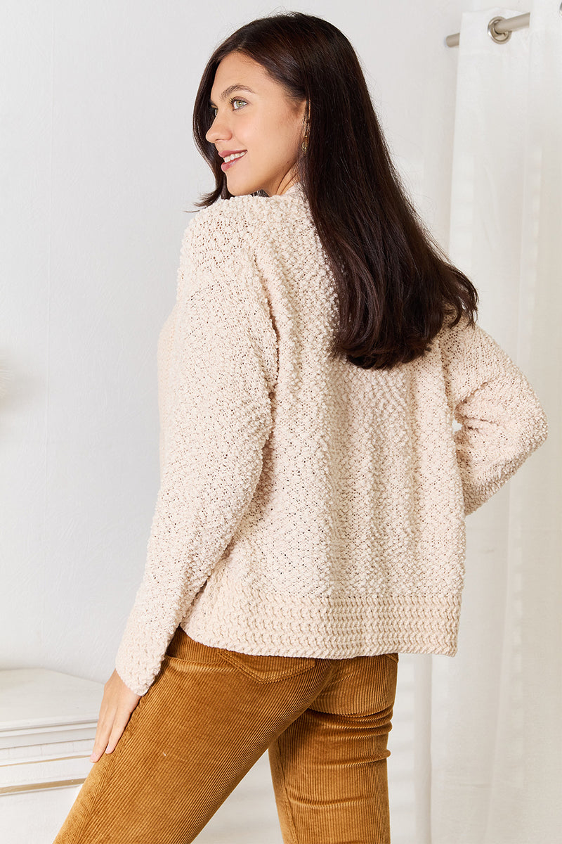 Cream Open Front Long Sleeve Cardigan-Cream open front long sleeve cardigan in soft acrylic knit. A versatile, cozy layering piece for casual, office, or weekend outfits.-Reef Love